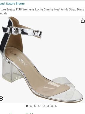 🆕 Nature Breeze Clear Lucite Chunky Heel Sandal with Silver Ankle Strap